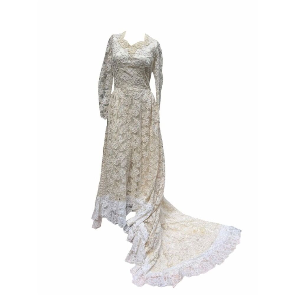 Vintage Handmade Lace Wedding Dress with Long Train